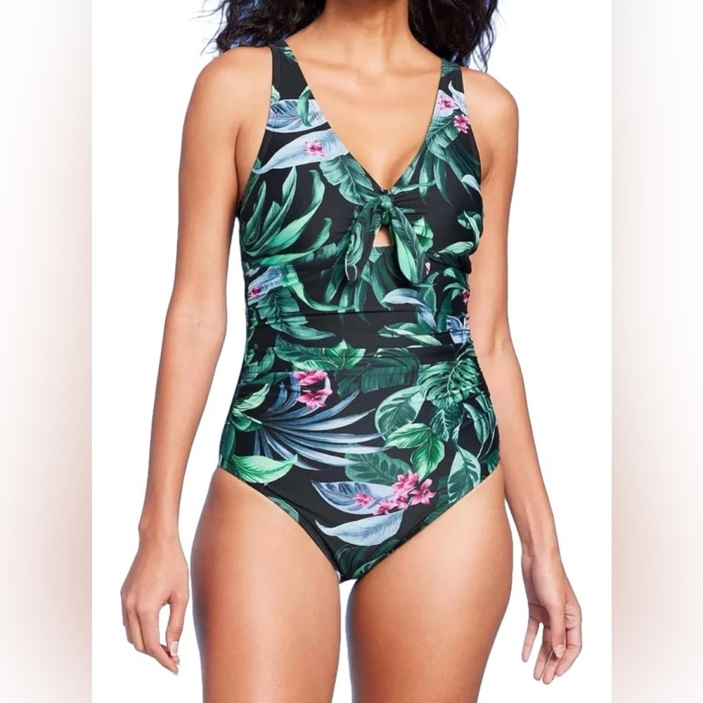 Kona Sol Green and Pink Tropical One Piece Swimsuit